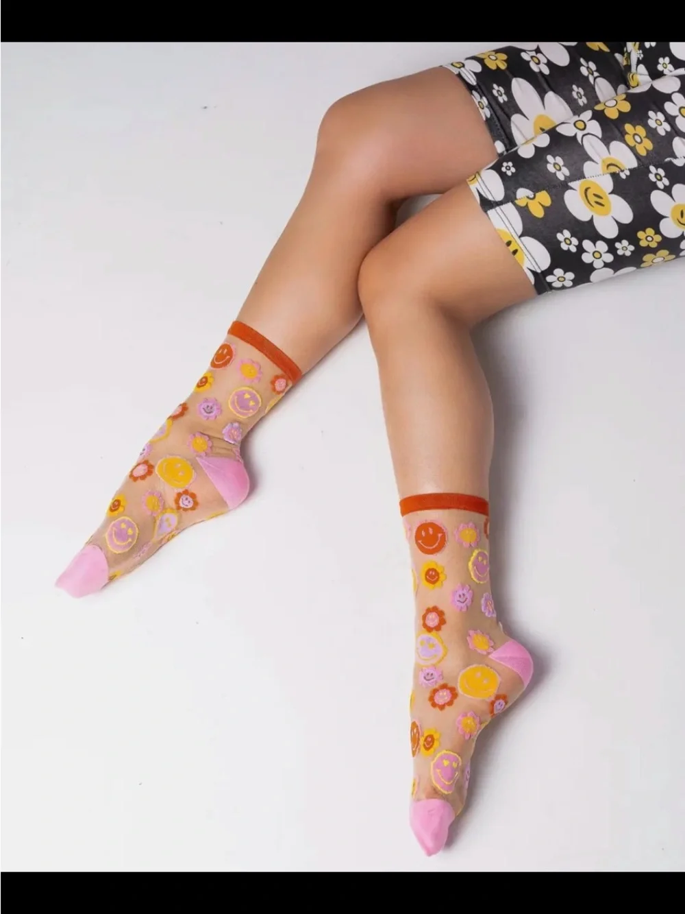 Sock Candy Smiley Face Daisy Sheer Crew Sock. Price Firm.